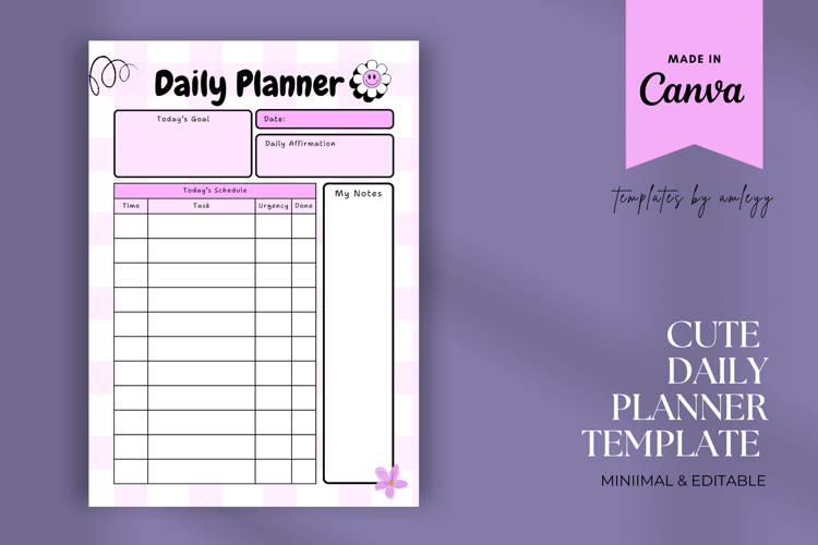 Cute Daily Planner Template Editable Canva Printable