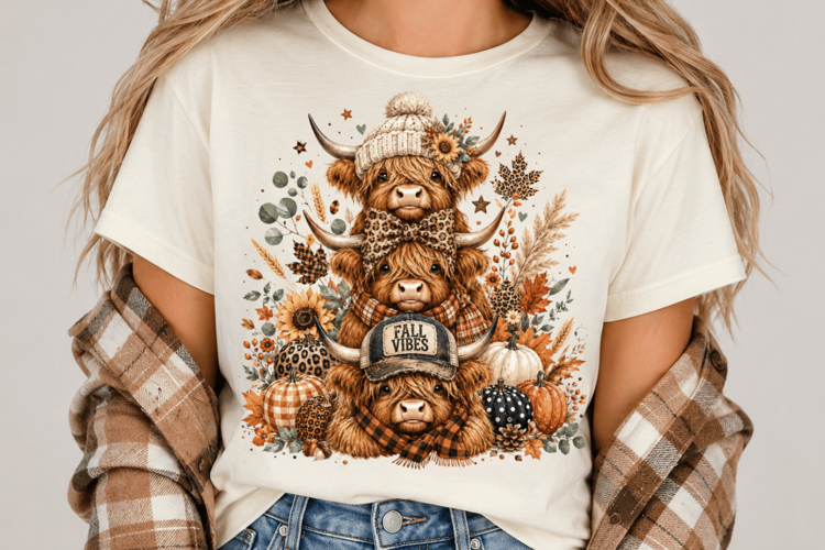 Fall Vibes Highland Cow PNG, Highland Cow Sublimation, Autum
