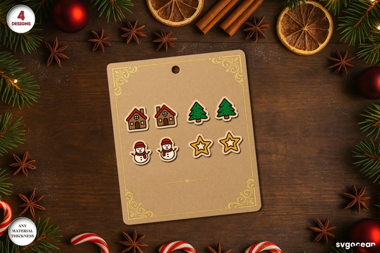 Christmas Stud Earrings Laser Cut | Jewerly SVG | Glowforge