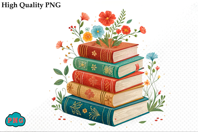 Watercolor Floral Books Clipart PNG