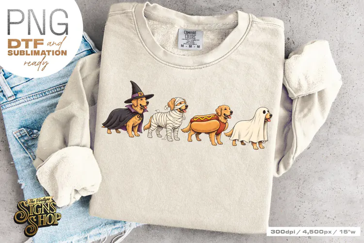 Halloween Golden Retriever DTF PNG