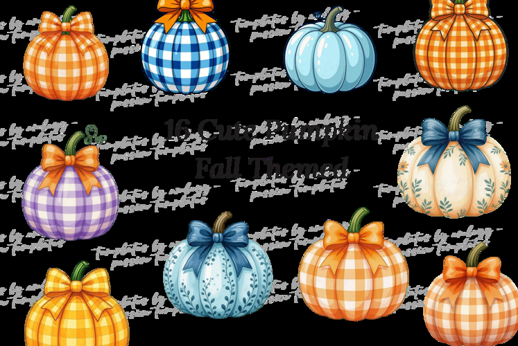 16 Cute Pumpkin Fall-Themed PNG Bundle | Kawaii Autumn example image 1