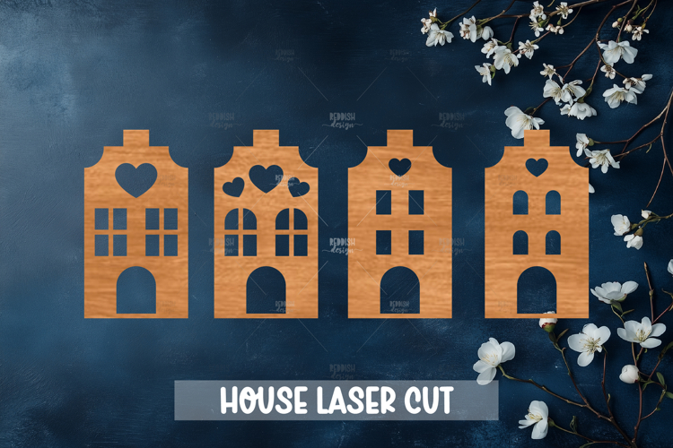 4 Houses Laser Cut Template