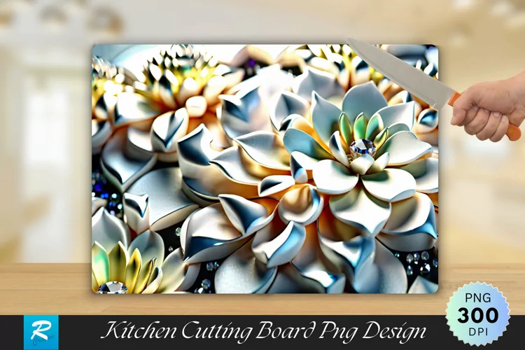 3D White Flower Cutting Board Sublimation Design