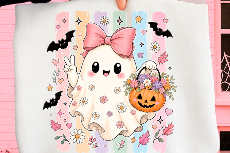 Preppy Floral Ghost Halloween PNG