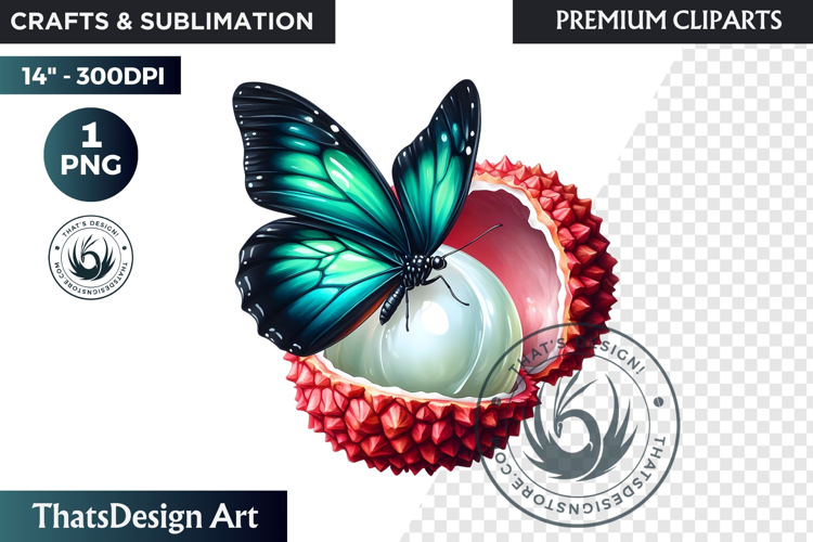 Vibrant Butterfly with Fruit PNG, Tropical Summer Clipart
