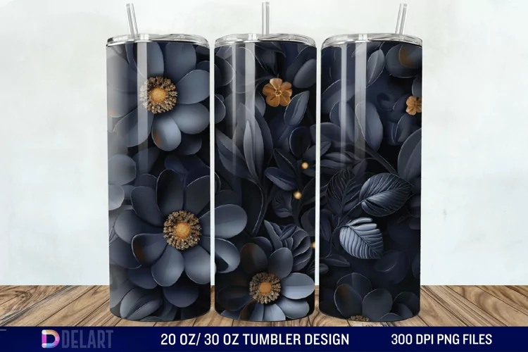 3d Dark floral Tumbler Wrap