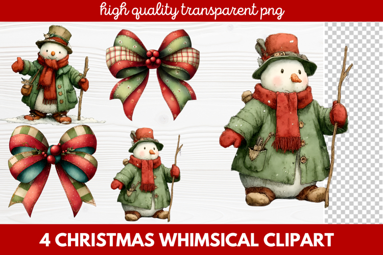 4 Whimsical Christmas Clipart featuring cute holiday charact