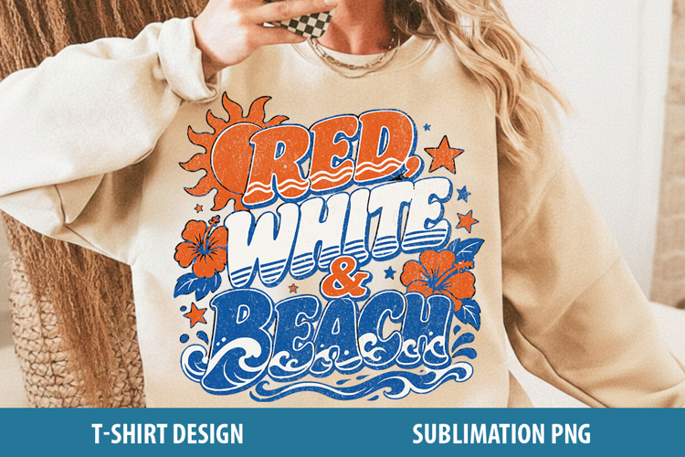 Red White and Beach Sublimation PNG | Retro Beach Design