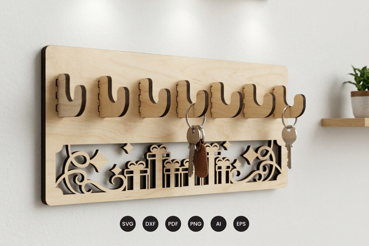Christmas Key Holder SVG - Laser Cut Wall Hook Rack File