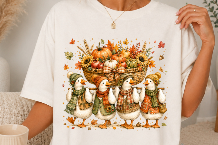 Fall Goose Friends Pumpkin Basket Autumn Sublimation SVG