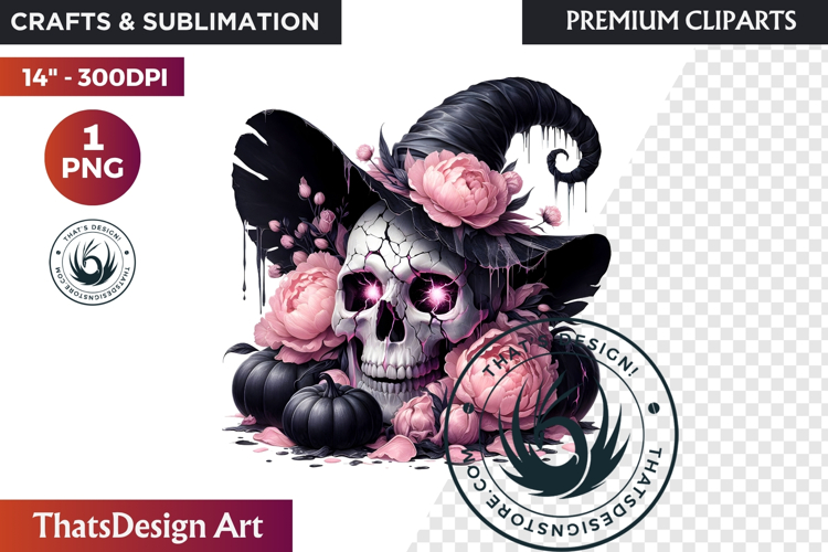 Pink and Black Gothic Halloween Skulls Clipart, pastel goth