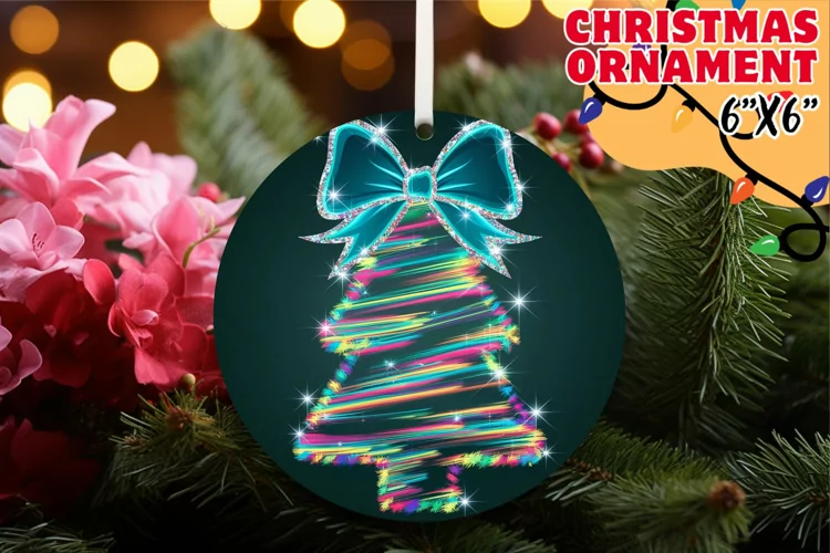Cozy Circle Car Coaster Sublimation, Neon Xmas