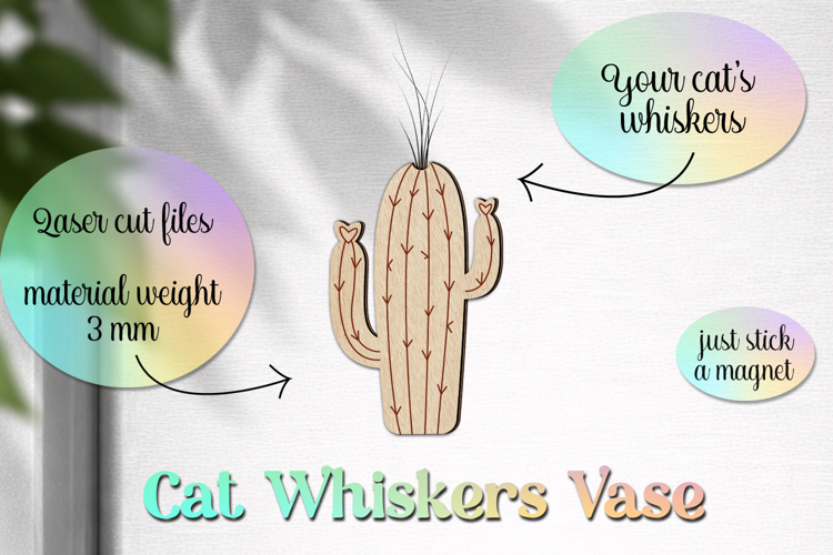 Cat whiskers vase magnet, Cat whiskers holder laser cut