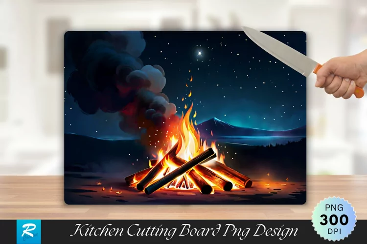 Bonfire at Night Cutting Board Sublimation Design