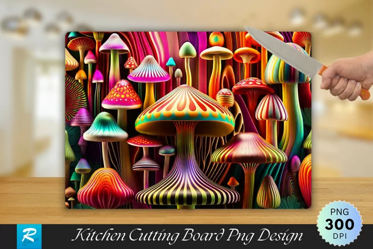 3D Mushrooms Cutting Board Sublimation Design