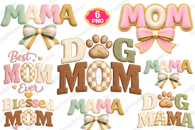 Mothers Day PNG, Crochet MAMA PNG, Faux Yarn Mama Bow PNG