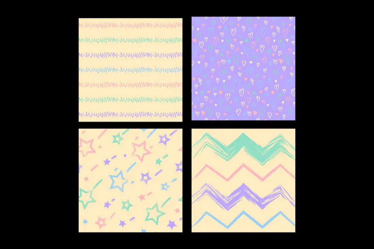 Daydream Rhythm Pastel Grunge Seamless Patterns 4 Designs