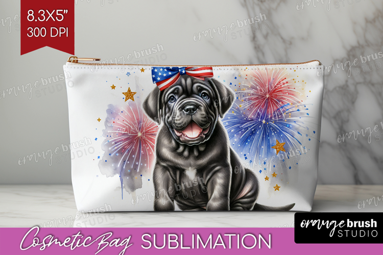 Cane Corso Dog Cosmetic Bag Patriotic Dog Makeup Bag PNG