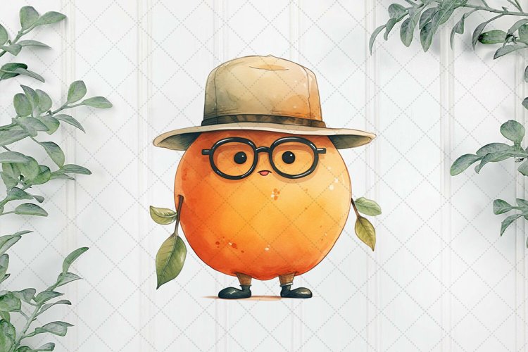 Cartoon Fruits Orange Watercolor Sublimation example image 1