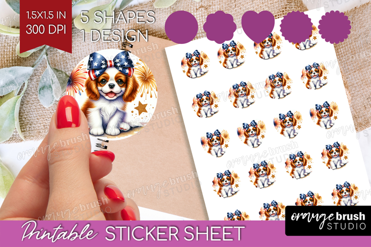 Cavalier King Charles Spaniel Dog Round Sticker Patriotic example image 1