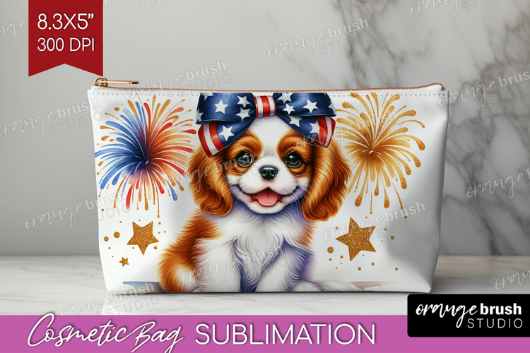 Cavalier King Charles Spaniel Dog Cosmetic Bag Patriotic Dog