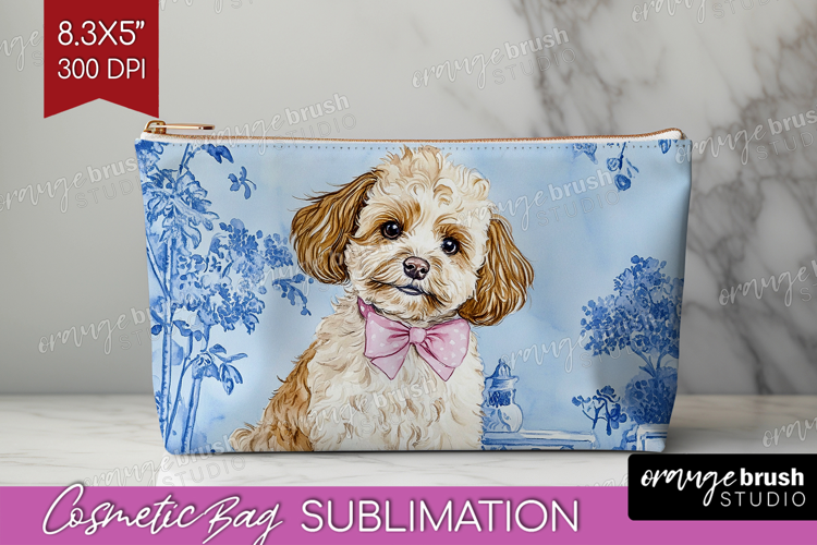 Cavapoo Dog Cosmetic Bag Floral Dog Makeup Bag PNG