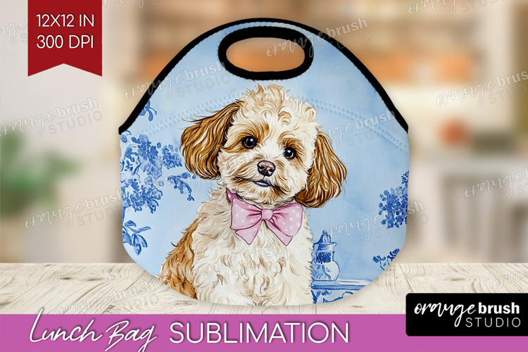 Cavapoo Dog Lunch Bag Floral Dog Lunch Bug PNG Sublimation
