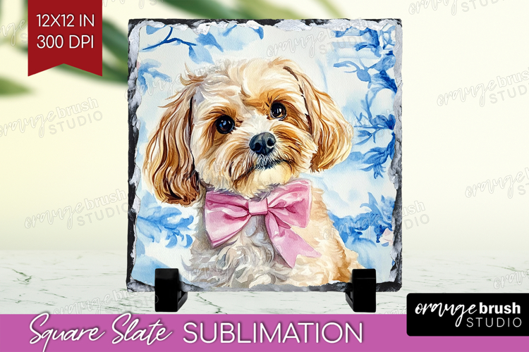 Cavapoo Dog Slate PNG Floral Dog Square Slate Sublimation