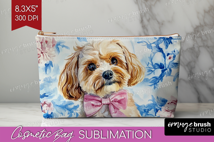 Cavapoo Dog Cosmetic Bag Floral Dog Makeup Bag PNG