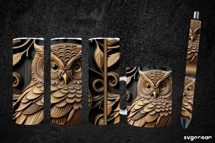 Tooled Leather Owl Sublimation | Tumbler | Mug | Pen