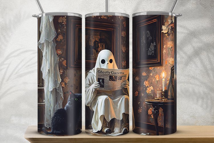 Funny reading ghost, Sublimation wrap, 20oz skinny tumbler