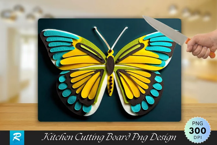 Yellow Butterfly Cutting Board Sublimation Design