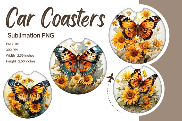 Butterfly Sunflower Car Coasters Sublimation Car Accessories