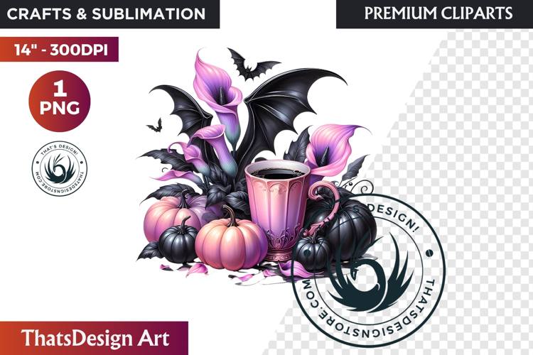 Gothic Halloween Drinks Pink and Black Sublimation clipart