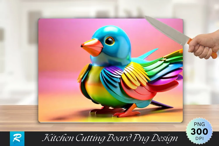 3D Colorful Bird Cutting Board Sublimation Design