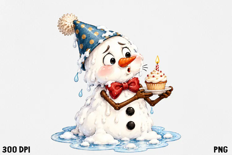 Funny Melting Snowman PNG Christmas Clipart