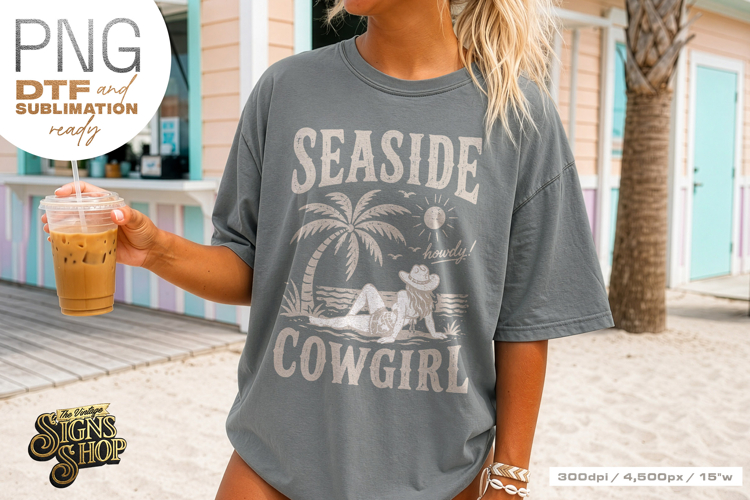 Seaside Cowgirl png, Coastal Western Beach Design