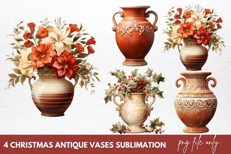 Christmas Antique Vases Clipart Sublimation