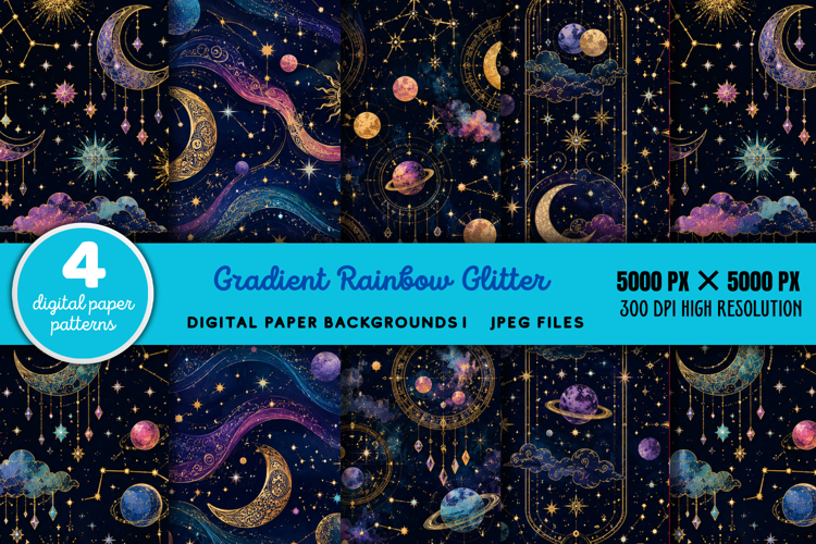 Gradient Rainbow Glitter Backgrounds JPG
