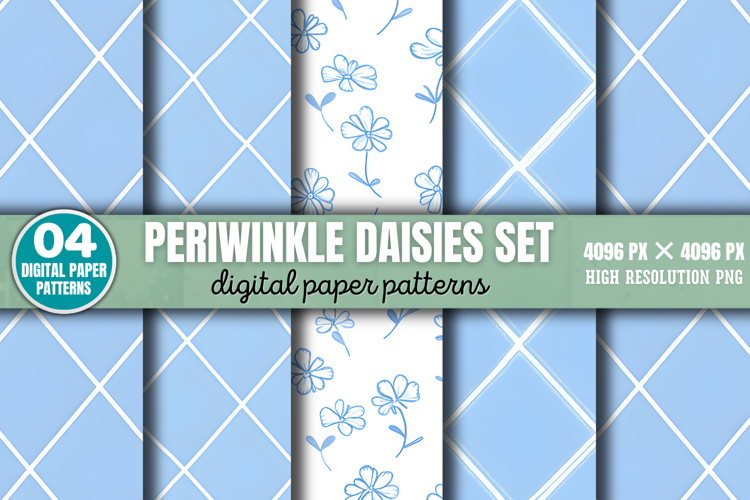 Periwinkle Daisies Set Digital Paper Background PNG