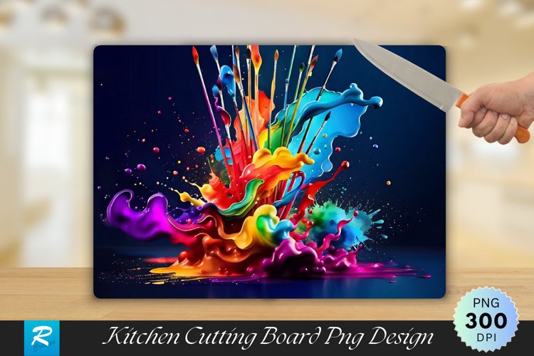Colorful Abstract Paint Cutting Board Sublimation Design example image 1