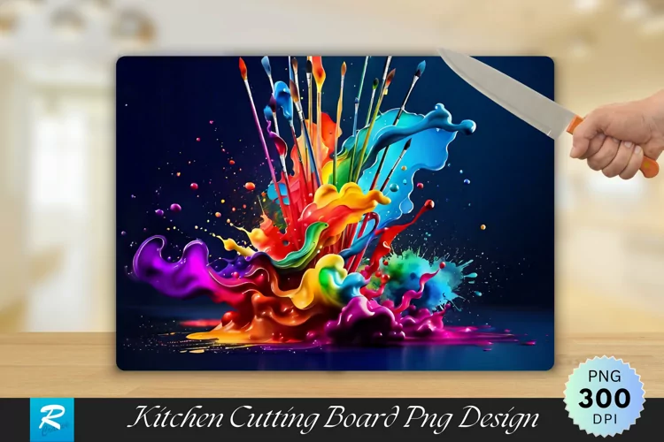 Colorful Abstract Paint Cutting Board Sublimation Design