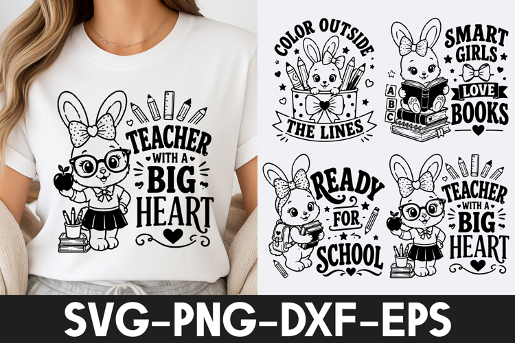 Cute Bunny Teacher Back to School SVG PNG