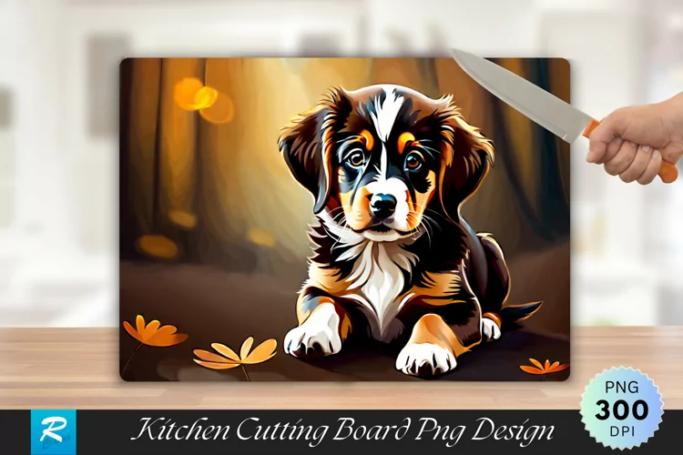 Cute Brown Puppy Cutting Board Sublimation Design