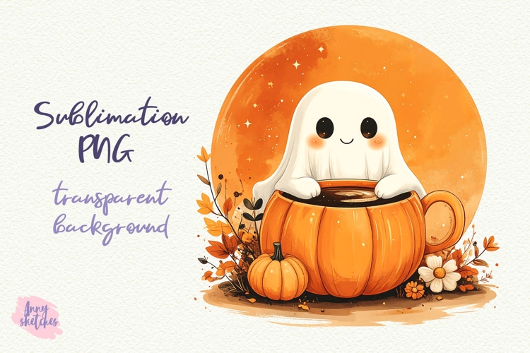 Retro Kawaii Ghost Coffee Fall Halloween Sublimation PNG
