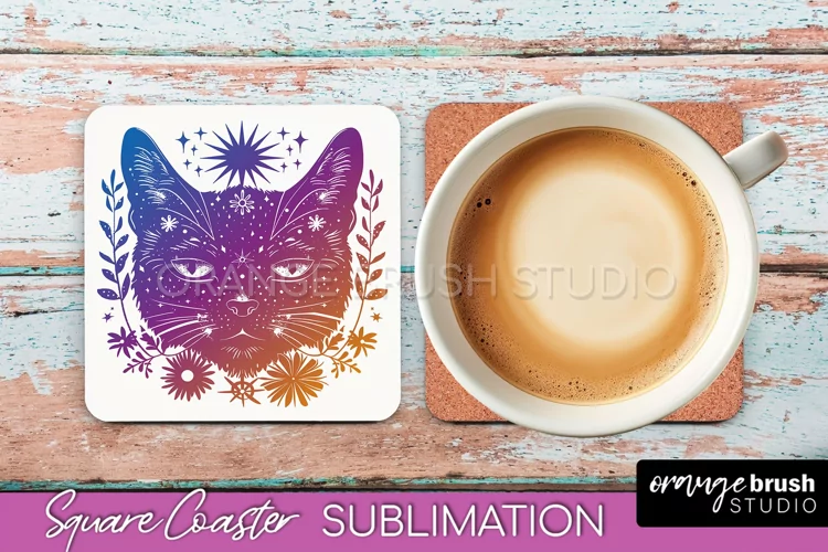 Boho Mystical Square Coaster PNG - Celestial Sublimation