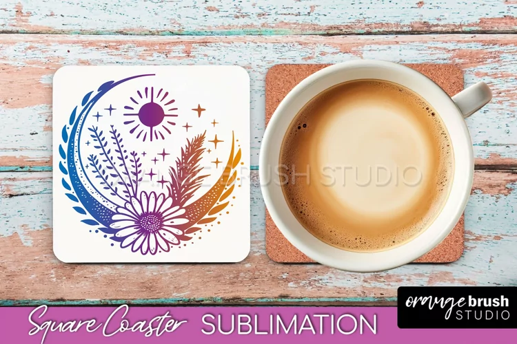 Boho Mystical Square Coaster PNG - Celestial Sublimation