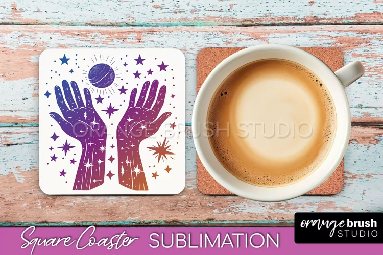 Boho Mystical Square Coaster PNG - Celestial Sublimation