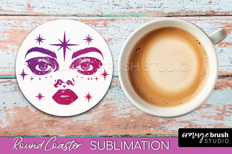 Celestial Coaster Sublimation, Boho Mystical Round Coaster example image 1